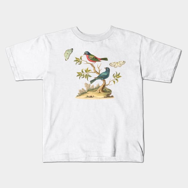 Birds & Butterflies Nature Illustration Kids T-Shirt by Biophilia